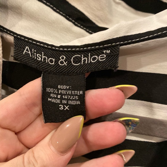 Black white collar stripe button up blouse - Picture 3 of 4